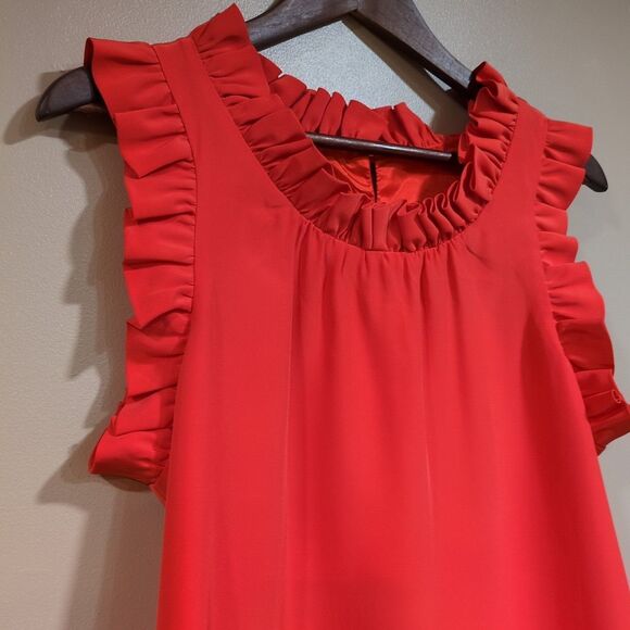 Britt Ryan 100% Silk Ruffle Tank Top Blouse Orange Sleeveless Office Womens M - Picture 2 of 10